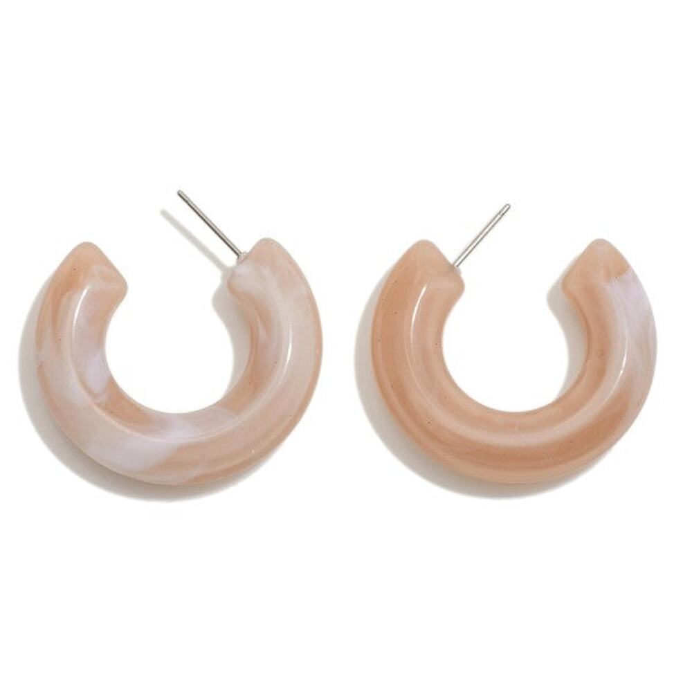 Marbled Acetate Hoop Earrings Taupe